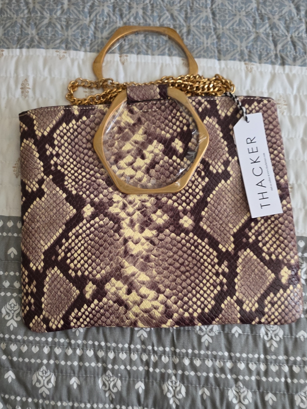 Python-Print Tote Bag in Brown & Gold